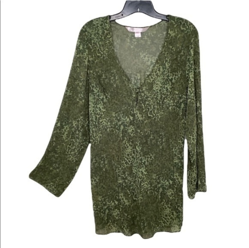 Victoria's Secret military green shear animal print long sleeves night gown SZ M